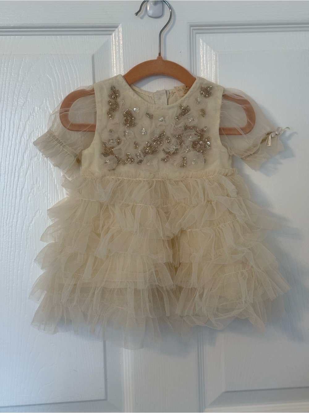 Tutu Du Monde Cream Layered Tulle Dress with Gold Embellishment